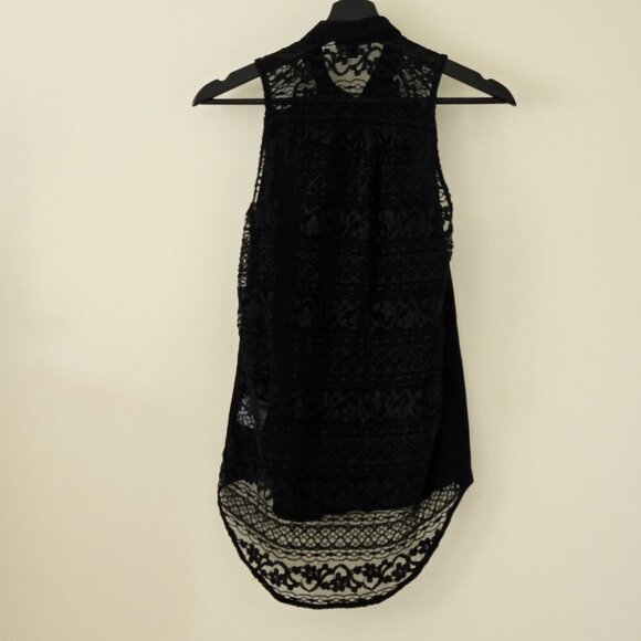Axara Paris Top Women S Black Sleeveless Button Up High Low Hem Whimsigoth Lace - Picture 2 of 16